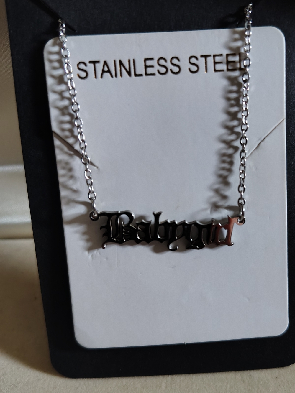 ♥New Stainless Steel Babygirl Name plate Necklace Silver Old English Gothic Font